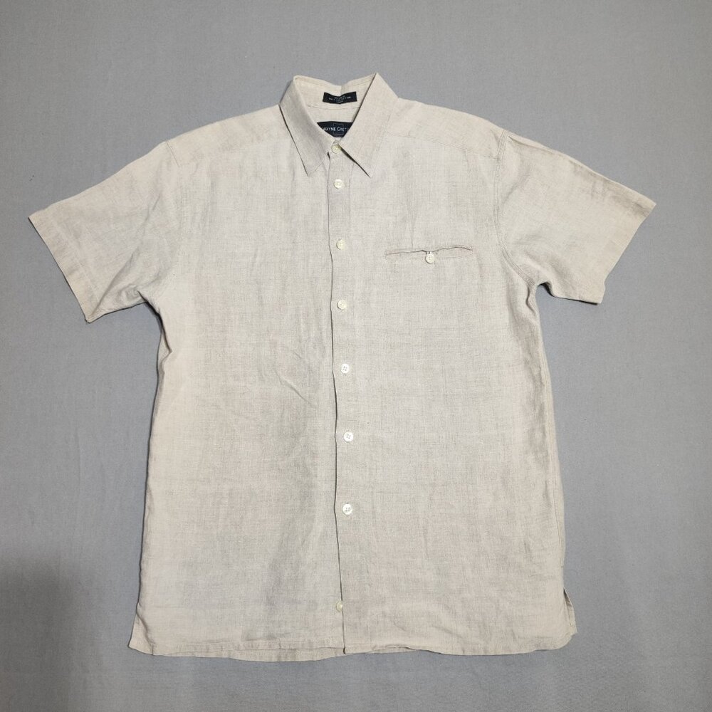 Wayne Gretzky button down shirt mein's sz S cream colour short sleeve 100% linen